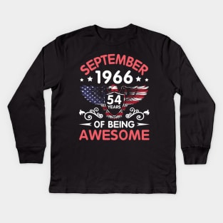 USA Eagle Was Born September 1966 Birthday 54 Years Of Being Awesome Kids Long Sleeve T-Shirt